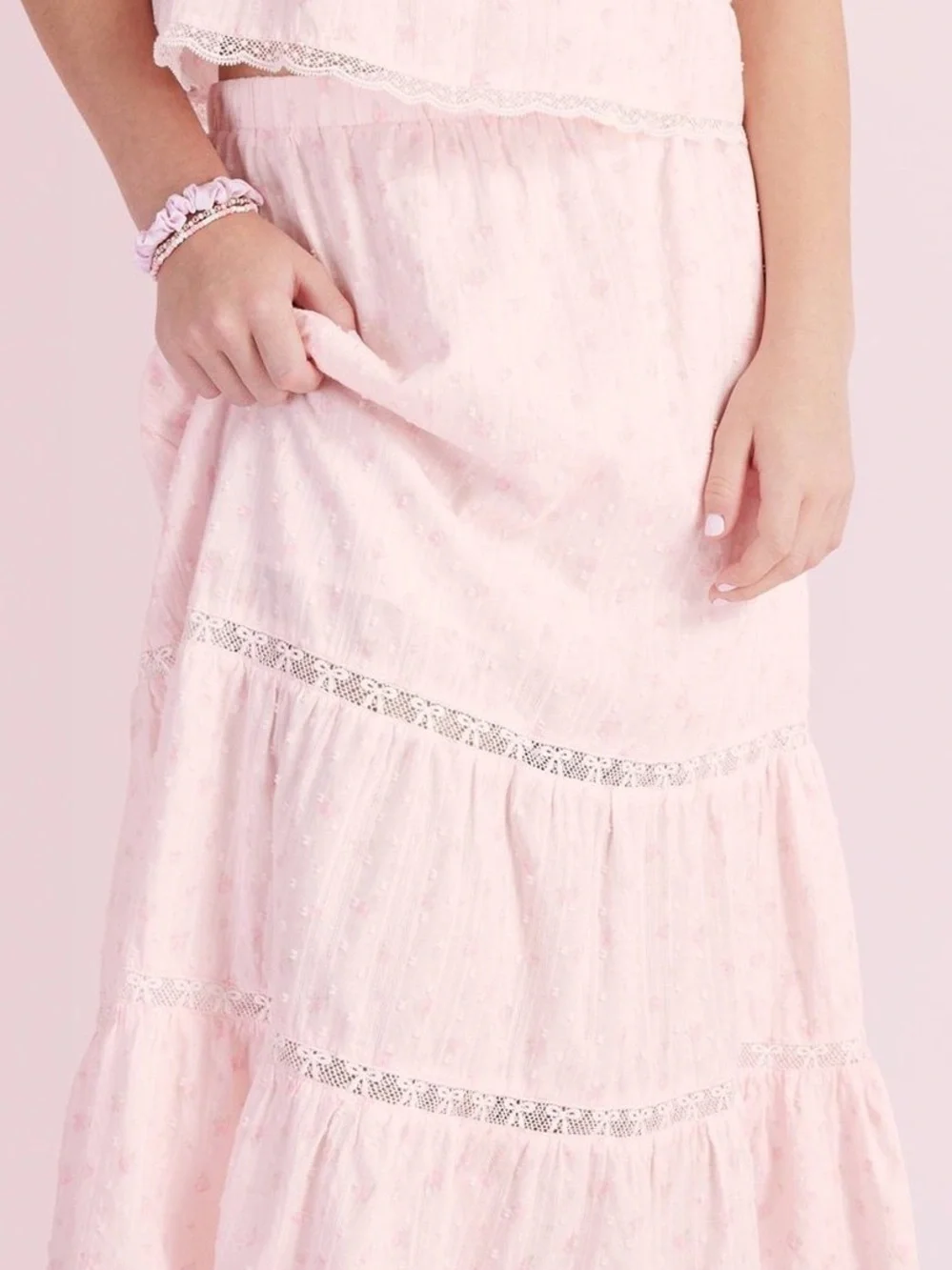 NWT Love Shack Fancy x Target Girls’ Isla Blooming Pink Tiered Maxi Skirt Sz 10